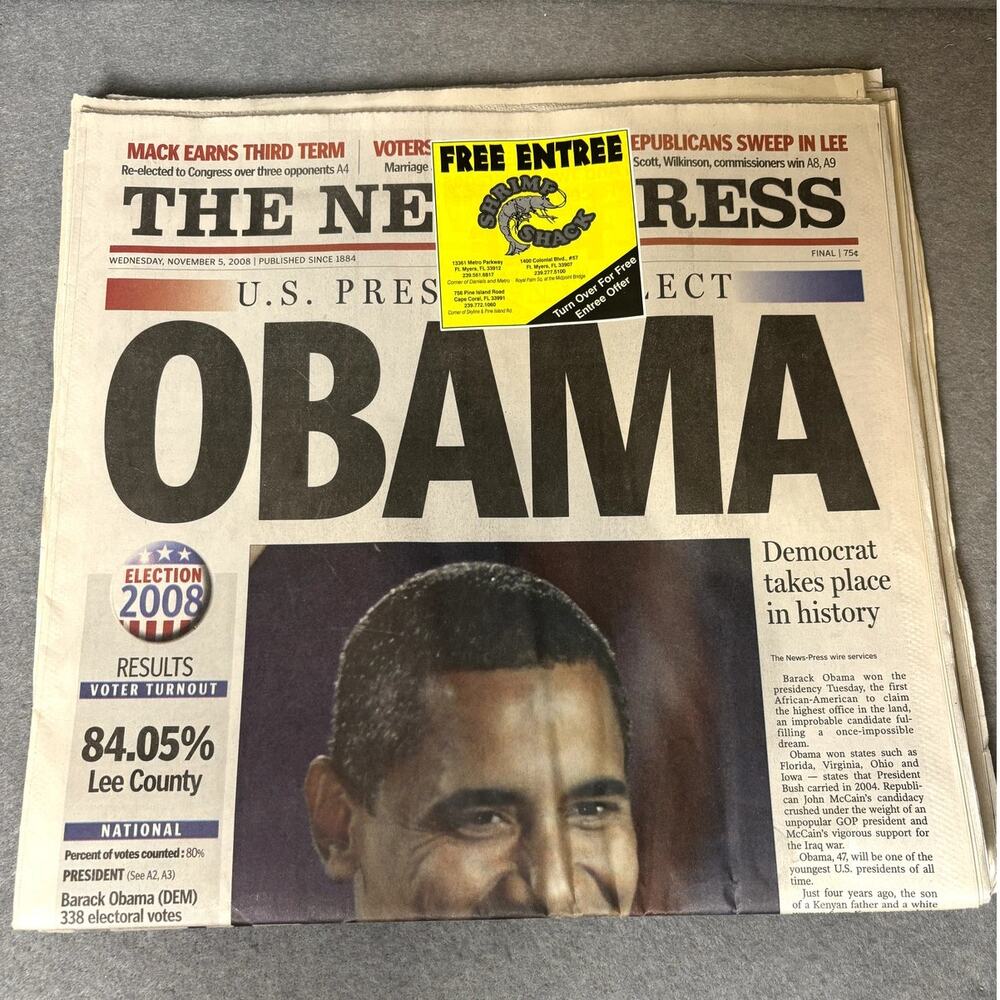 Election Win 2008 Obama Lot of 3 Naples, Fort Myers Bonita Springs FL NEVER READ